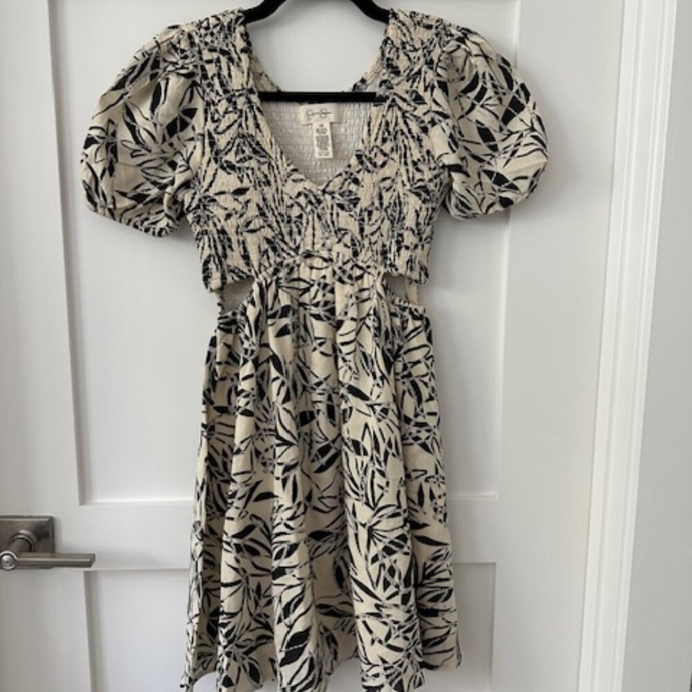 Jessica Simpson cream & black floral Cut Out dress, XS